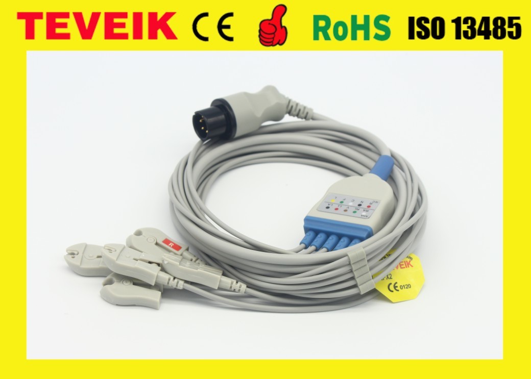 Teveik Factory Reusable Mindray Round 6pin 5 Leads TPU ECG Cable For Patient Monitor