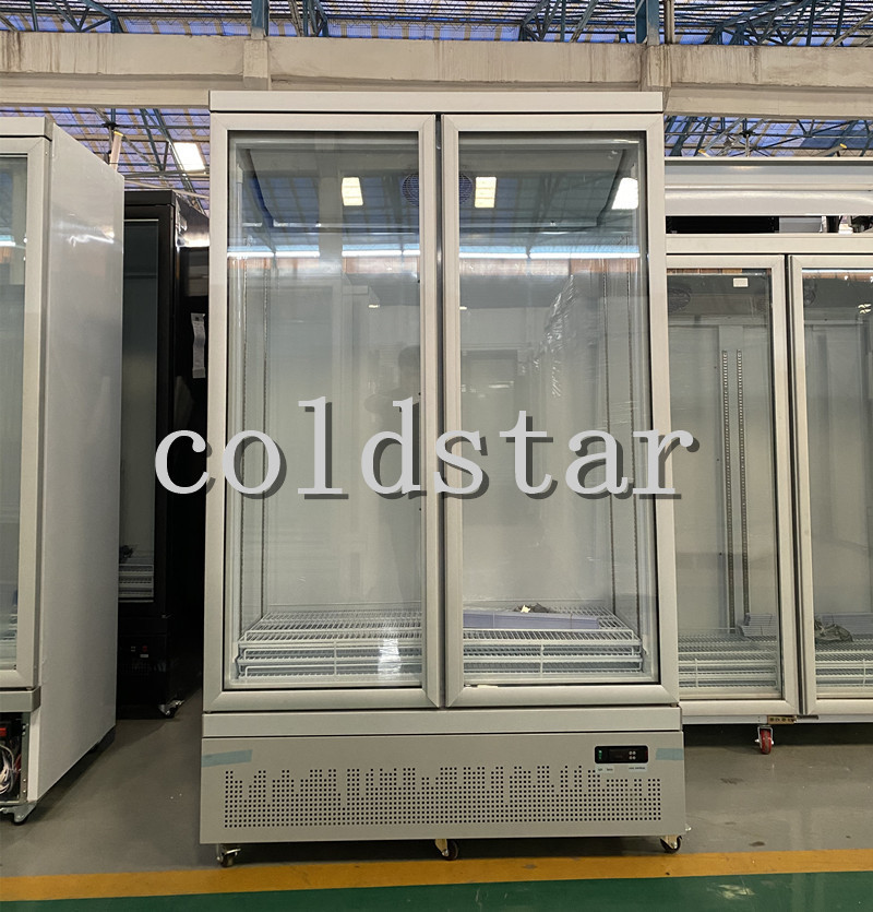 High capacity commercial cold soft energy drink refrigerator 3 transparent glass door display upright cooler for beverag