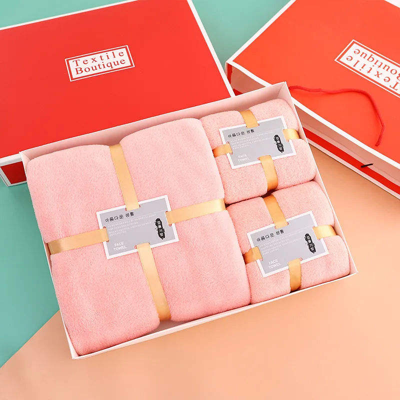 Superfine Fiber Rectangle Bath Towel Set for Thickened Coral Velvet Face Wash and Bath
