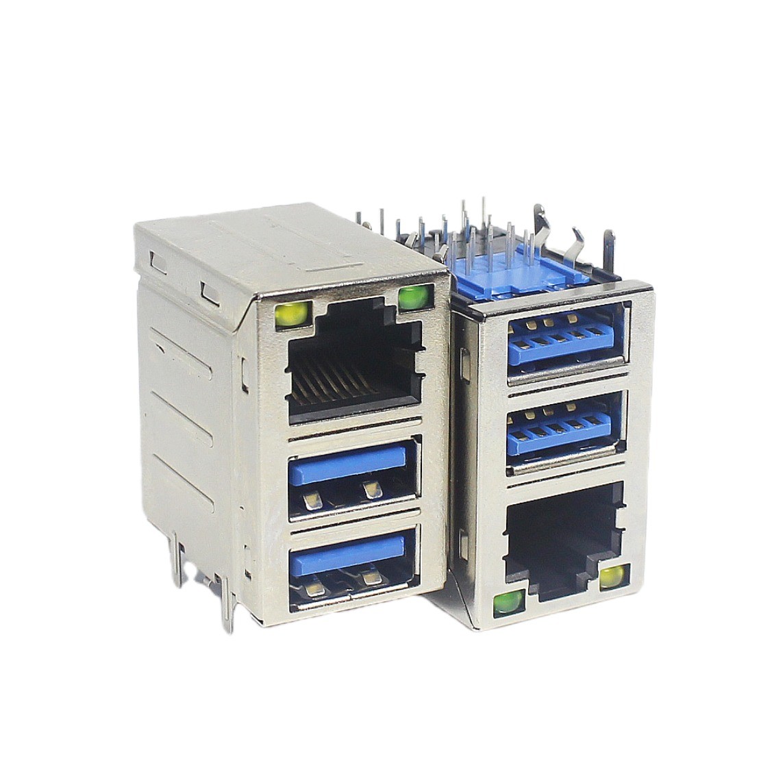 USB3.0 Dual Port Stacked Cat5 RJ45 Female Connector Socket With 10/100/1000 Base-T Transformer