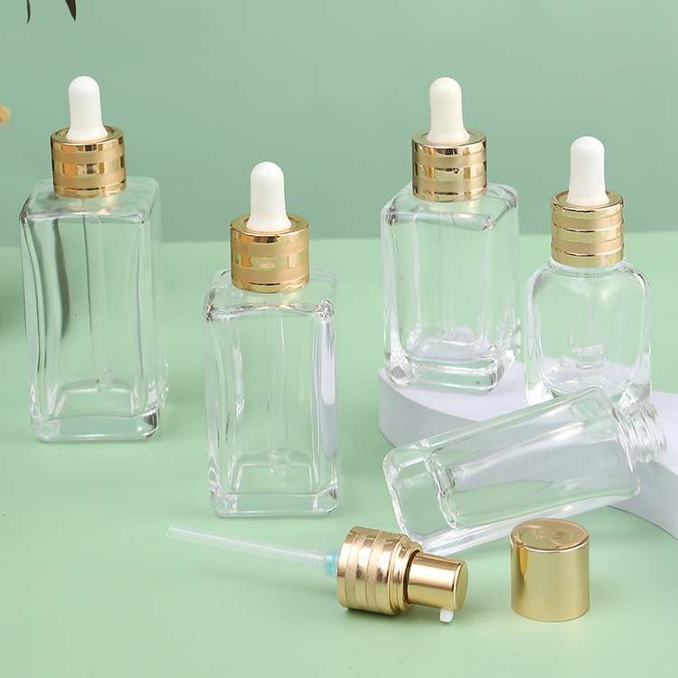15ml 30ml 50ml Unique Green Square Glass Bottle Cosmetic Oil Glass Dropper Bottles Sealing Type Dropper Industrial Cosmetic