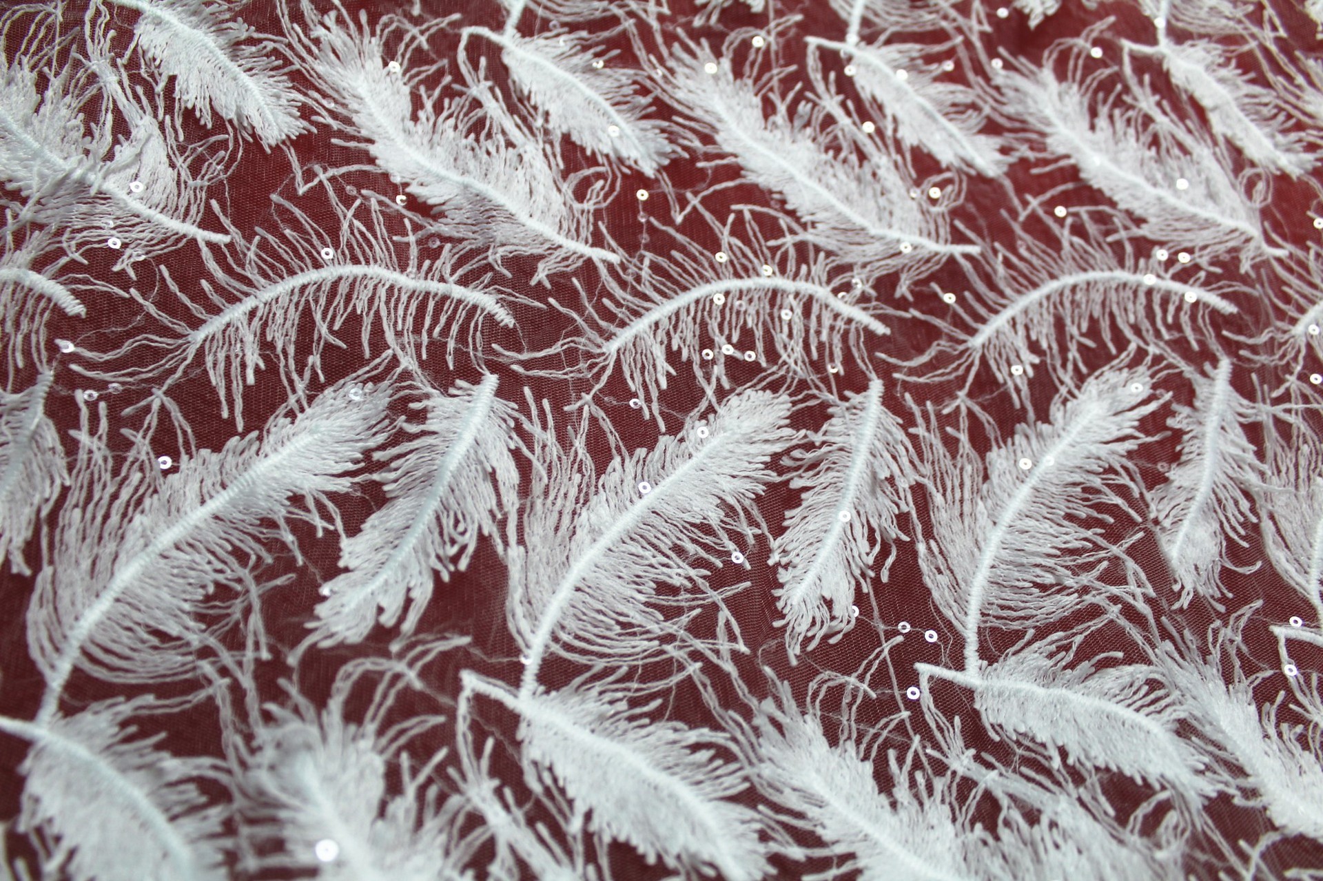 2017 Hot Sale Garment Accessories White Fether Embroidery Lace Fabric With Sequin