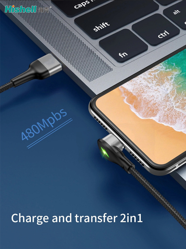 90 Degree USB Magnetic Charging Cable Practical 3A Fast Charging