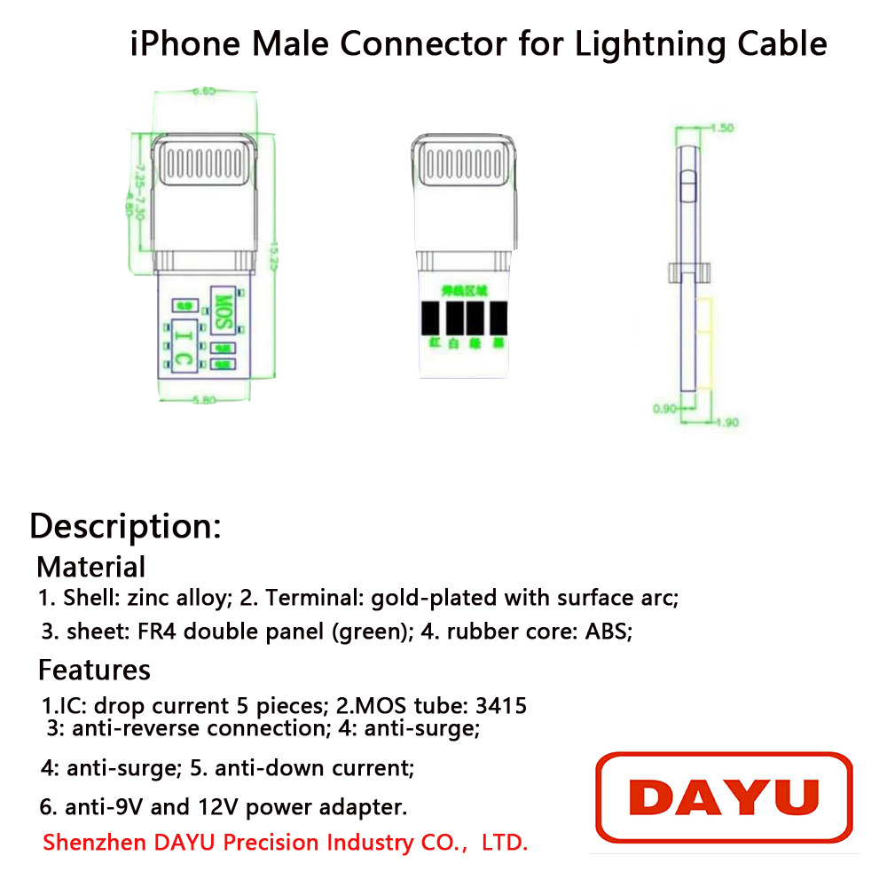 6 IC Apple Lightning Connector , 4 Pin Usb Connector For Iphone