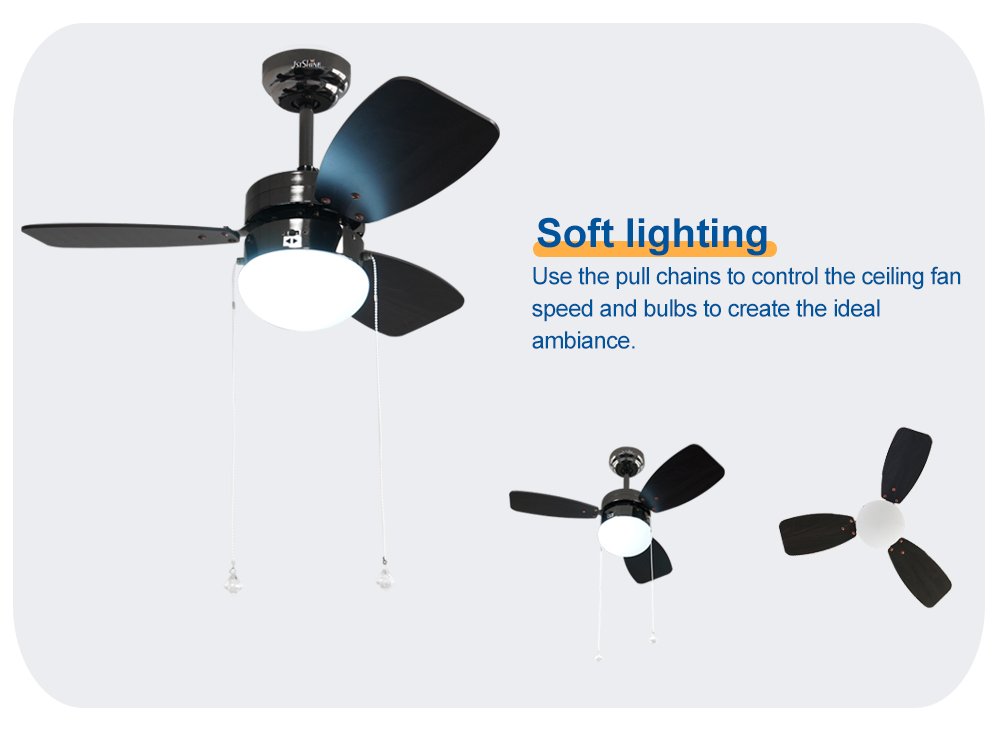 1stshine 30 Inch Pure Copper Reversible Motor Ceiling Fan with Pull Chain Small Size