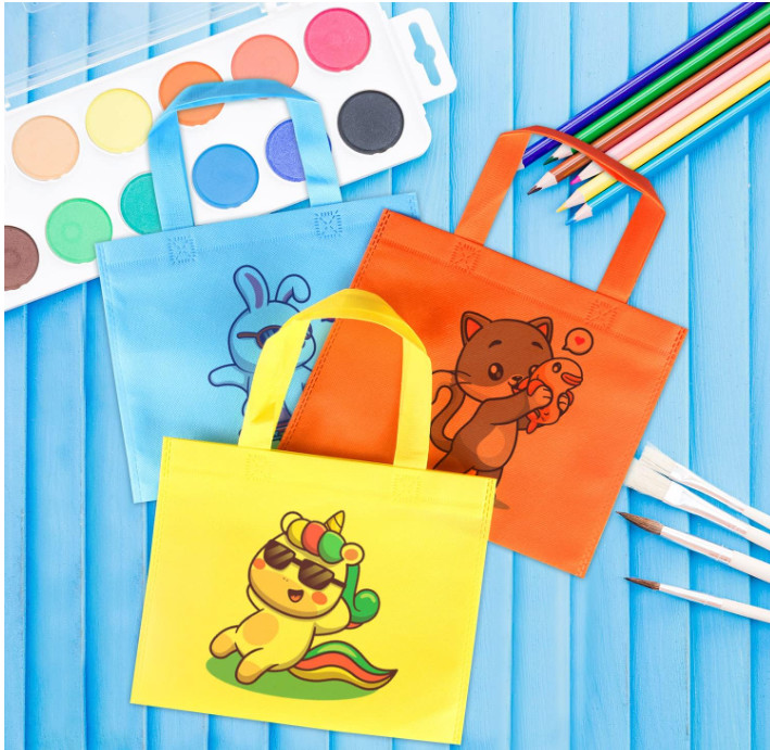 Wholesale Blank Non Woven Party Gift Bags DIY Treat Tote Bags With Handles Party Favor Bags For Baby Shower Birthday Rainbow Party Supplies