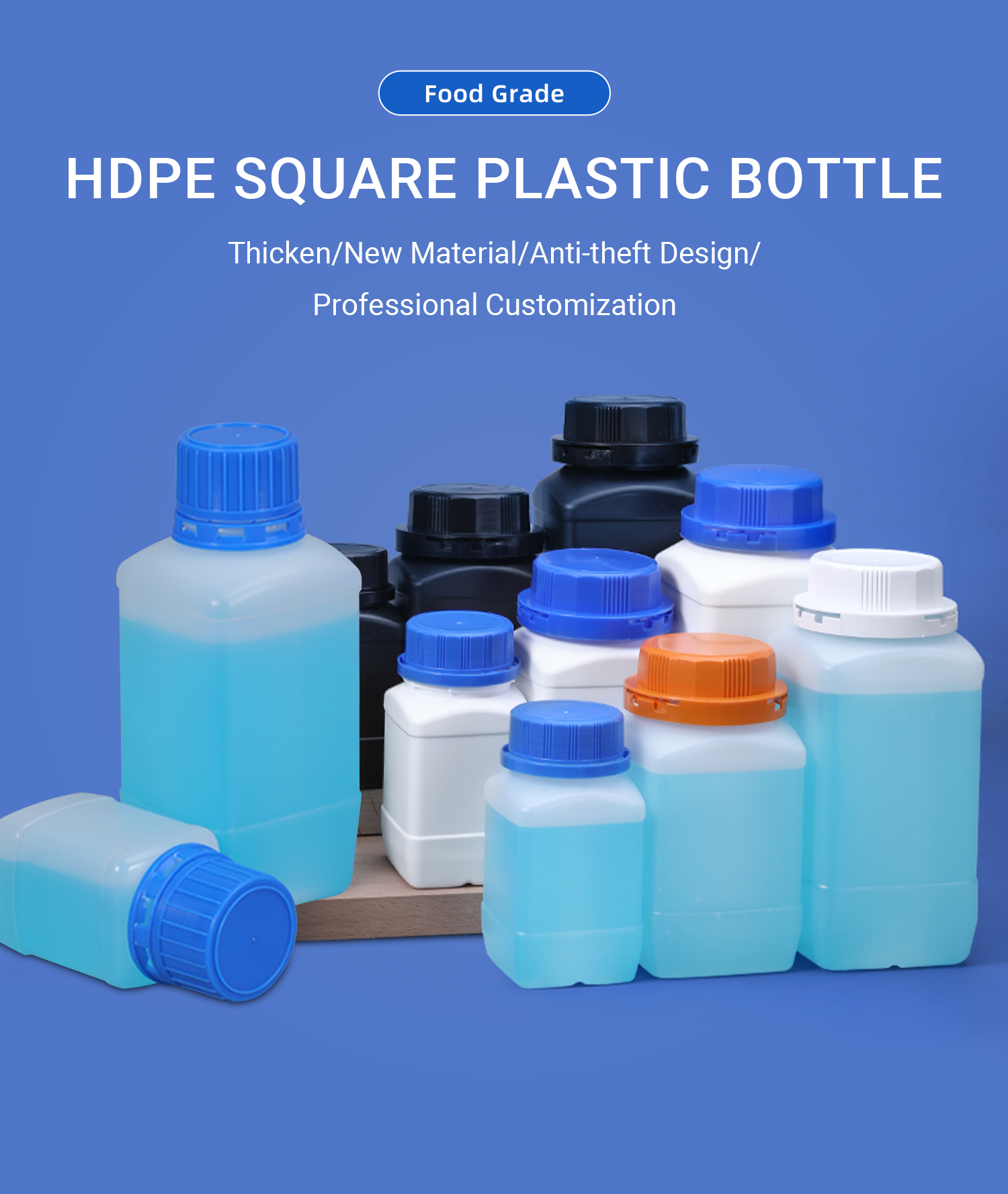 SCREW CAP Square Plastic Bottles for Powder Solids Gel Container UMETASS 250ML 500ML