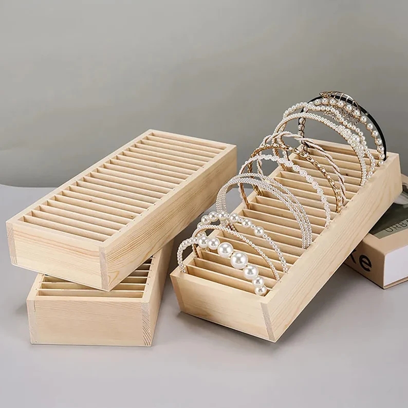 Wooden Bracelet Storage Box Jewelry Display Stand Removable Tray Organizer Box