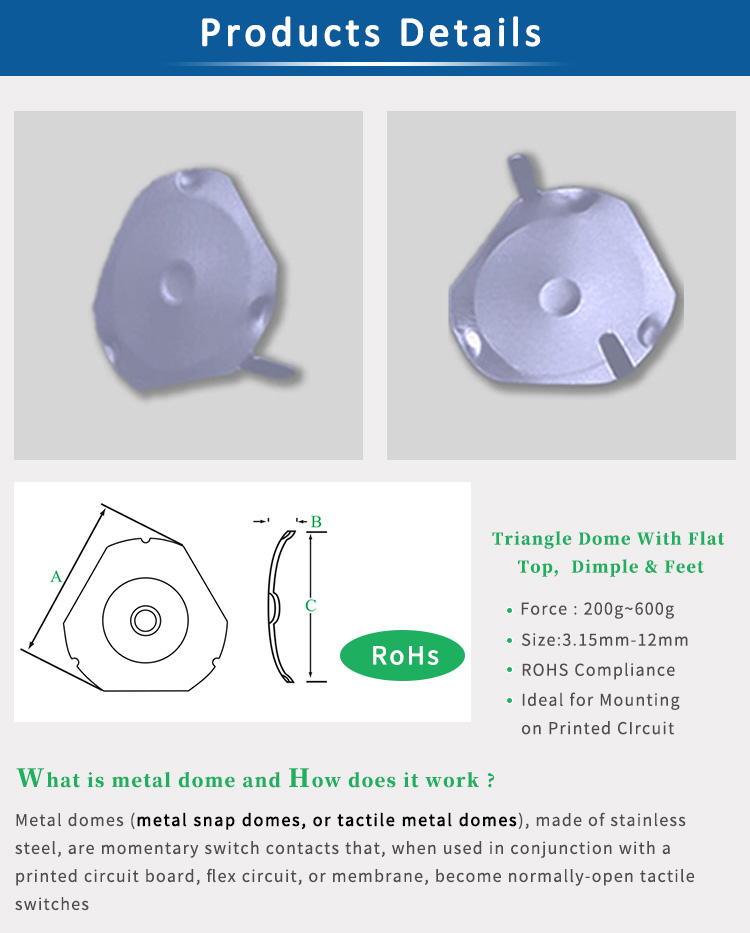 Triangle Metal Snap Domes Contact Switch Stainless Steel Custom IMPORTED SUS301