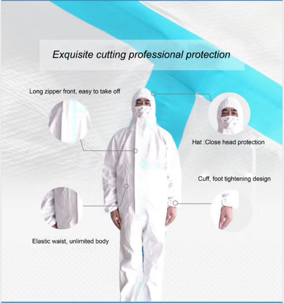 Adults Breathable Medical Protective Coveralls With Elastic In Hood