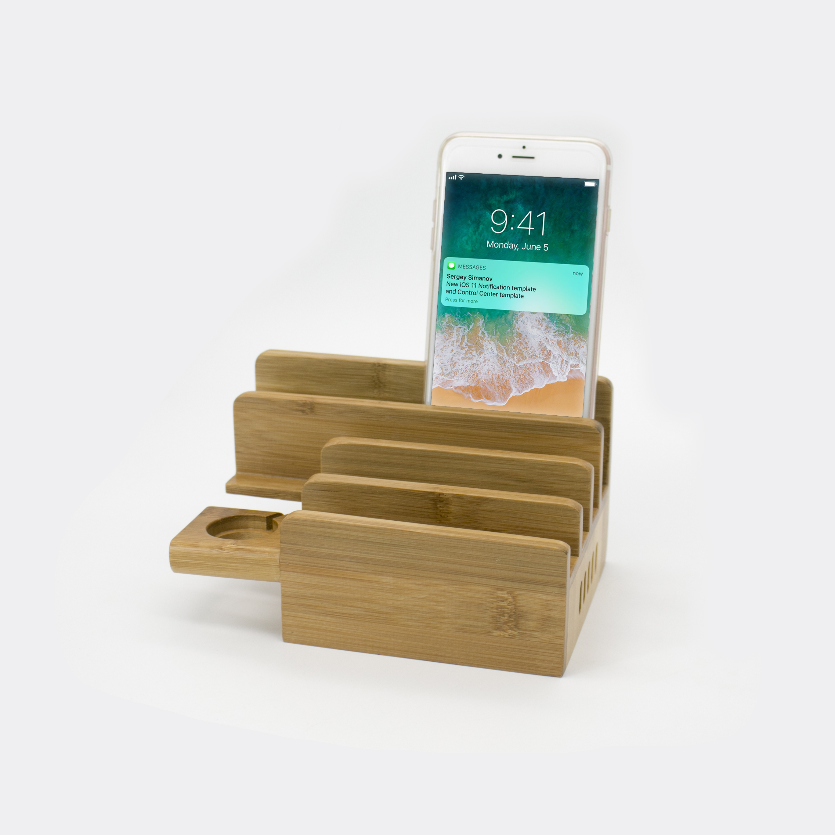 Bamboo Charging Station Dock for 3/4/5 Ports USB Charger,Desktop Docking Station Organizer for Cellphone,Smart Watch,Tablet