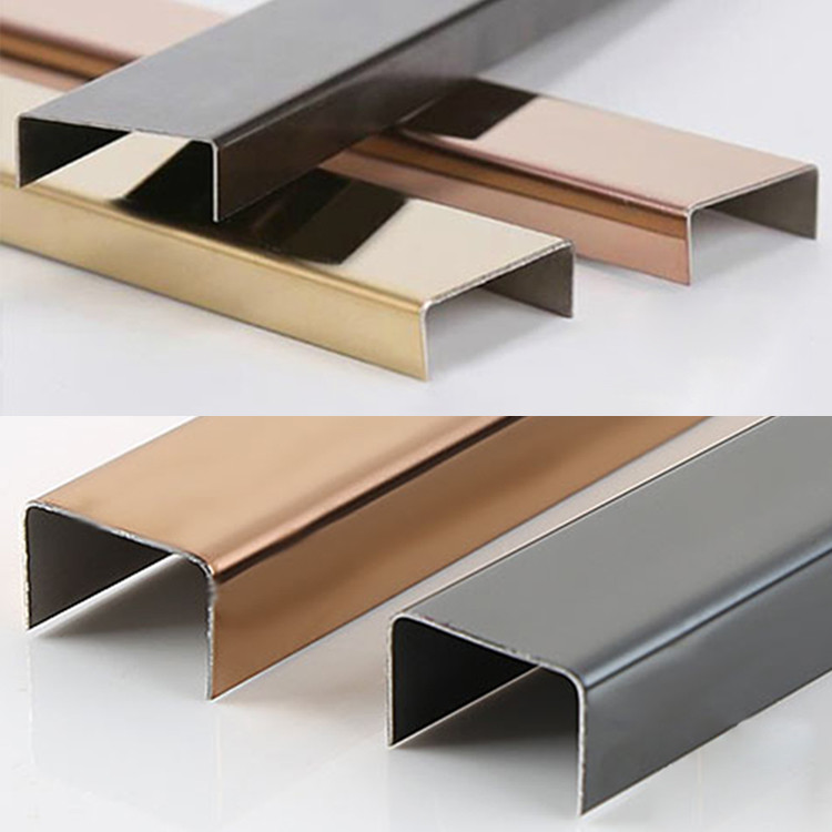 304 8mm 12mm Stainless Steel Tile Trim Edge Titanium U Shaped SS Profile