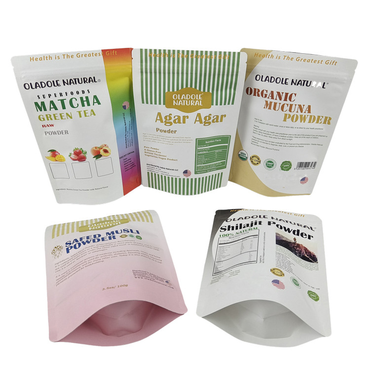 Wholesale Custom Printed Stand Up Kraft Paper Bag For Food Flour Nut Rice Tea Spices Biodegradable Mylar Bags