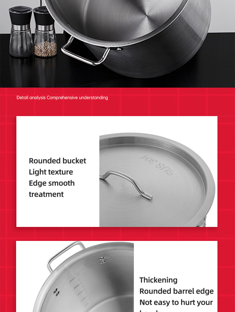 Factory Direct Sale Kitchen Cooking Pots Cookware 304 Stainless Steel Soup Bucket Metal Large Capacity Stock Bucket