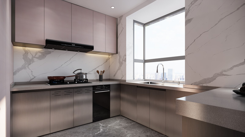 Modern Sleek Elegant Pink And Original Finish Stainless Steel Kitchen Cabinets