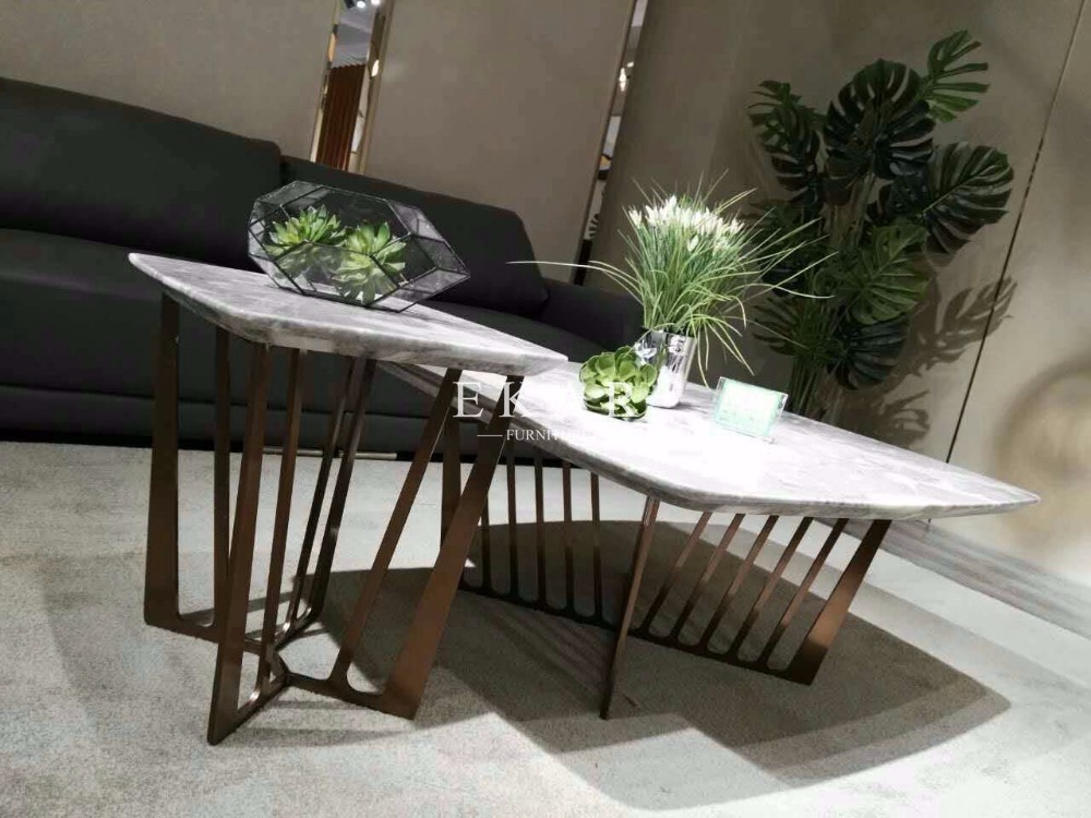 Modern Designs Stainless Steel Base Wood Frame Small Round Coffee Table