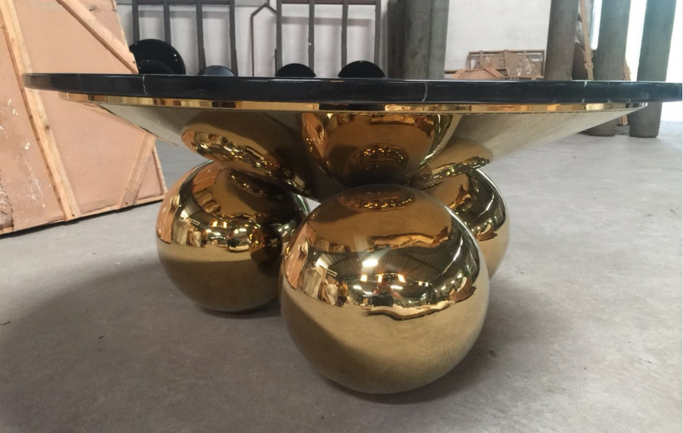 Gold Plated Feet round 36'' Restaurant Marble Table For Hotel