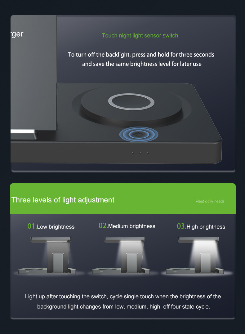 Foldable Wireless Charging Station for Smartphones Earbuds Watches 3W Watch Charging 15W Phone Output Custom