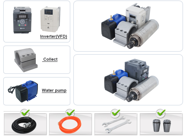 2.2KW Water Cooling Spindle Motor for Drive Inverter Woodworking Engraving and Milling