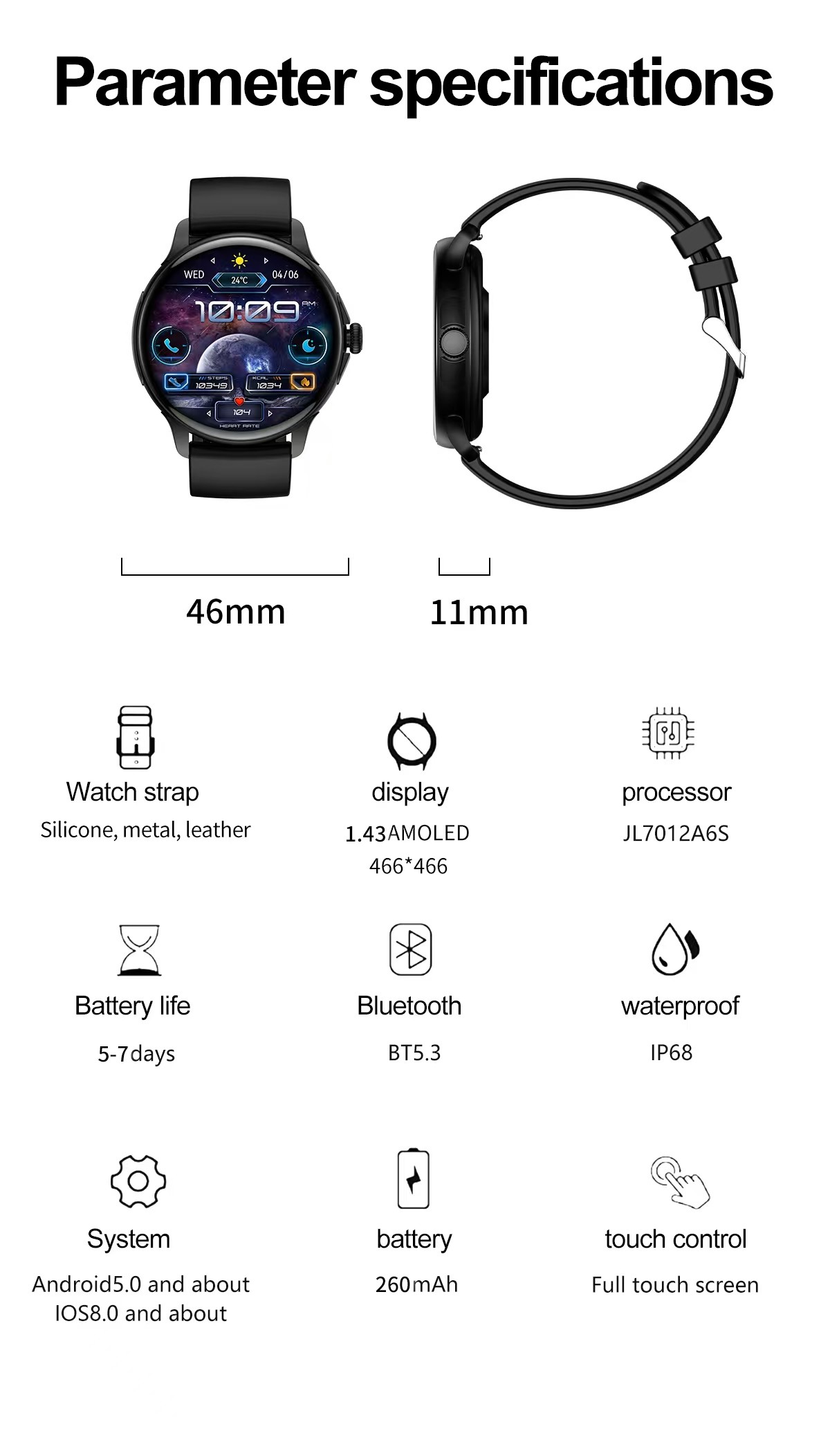 HK49 Women Smart Watch 1.43 Inch Amoled NFC Heart Rate Blood Oxygen Multiple Sport Modes