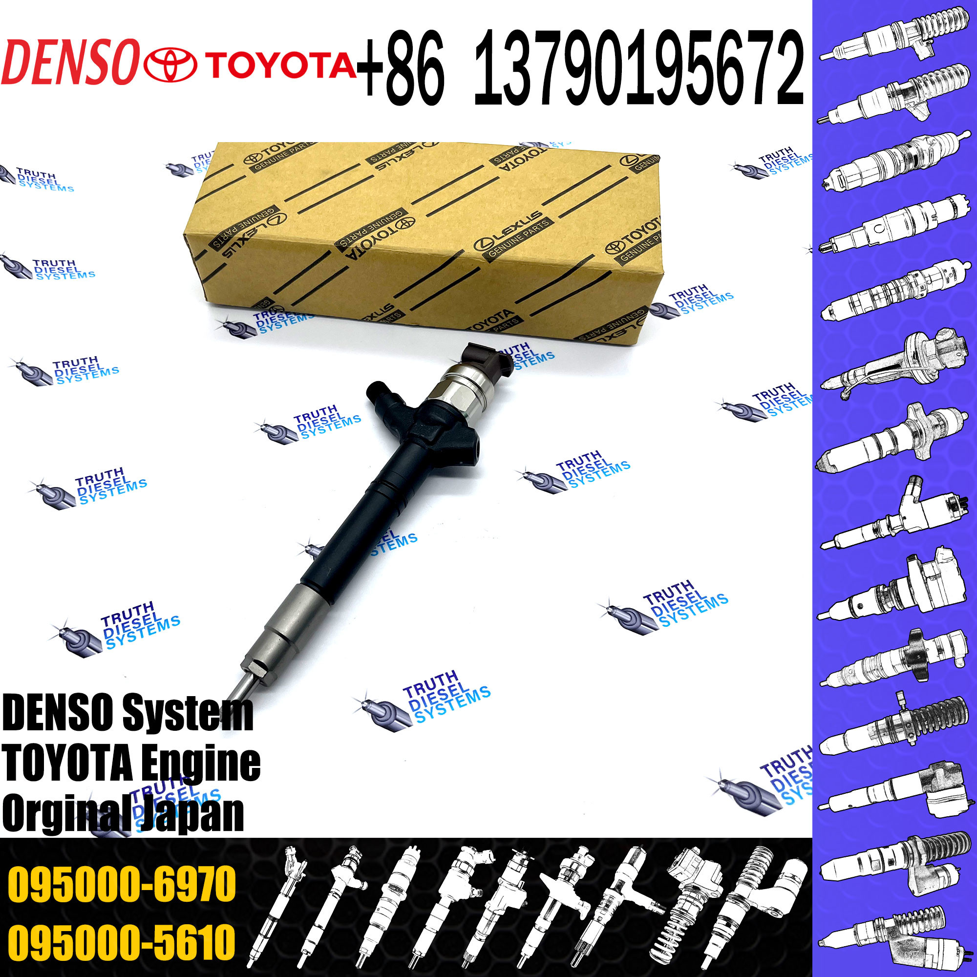 2AD-FTV Diesel Fuel Nozzle Injector 095000 7240 0950007240 Common Rail Injector 095000-7240 For Toyota