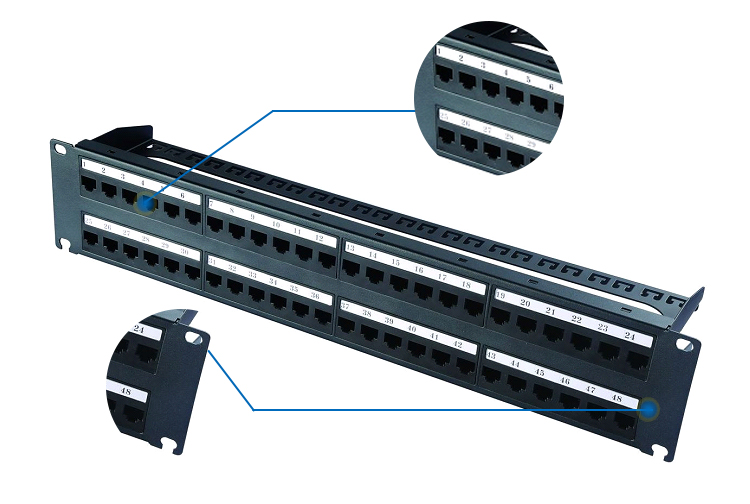 2U 48 Ports Network Patch Panel UTP Type 2U Height Maximum Connections >200 Times