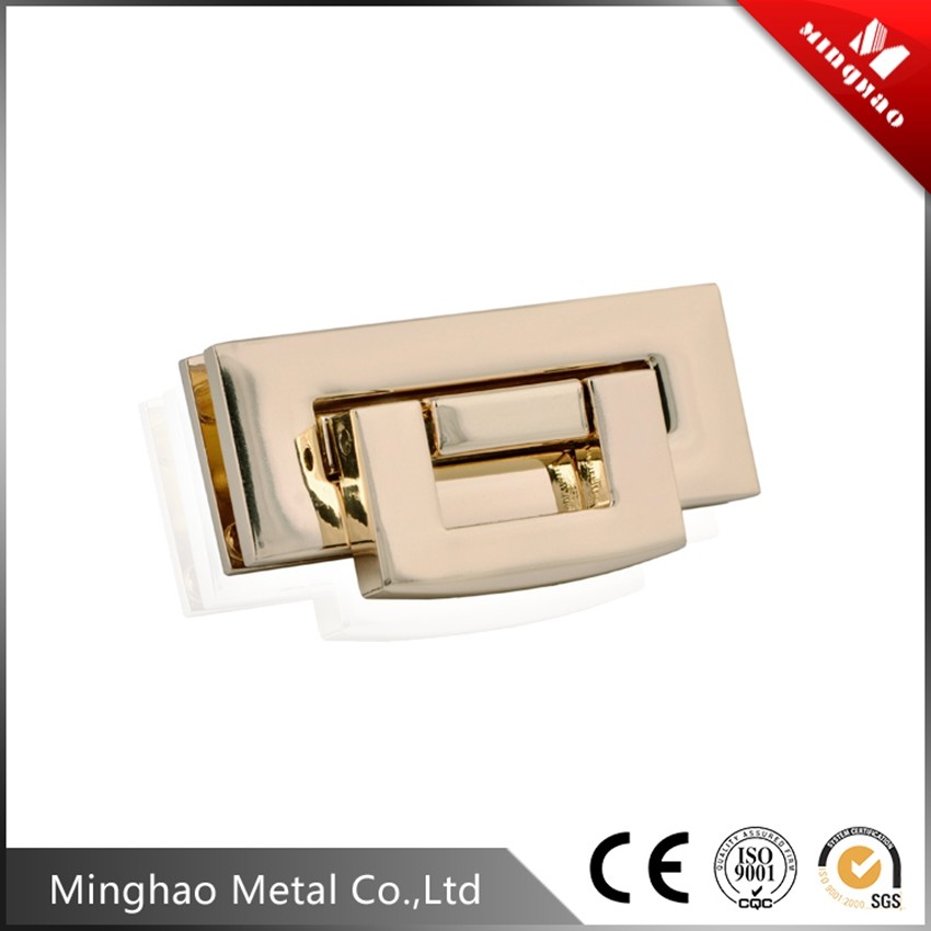 Durable gold handbag square turn lock for bag fittings,48*18.8mm,light gold