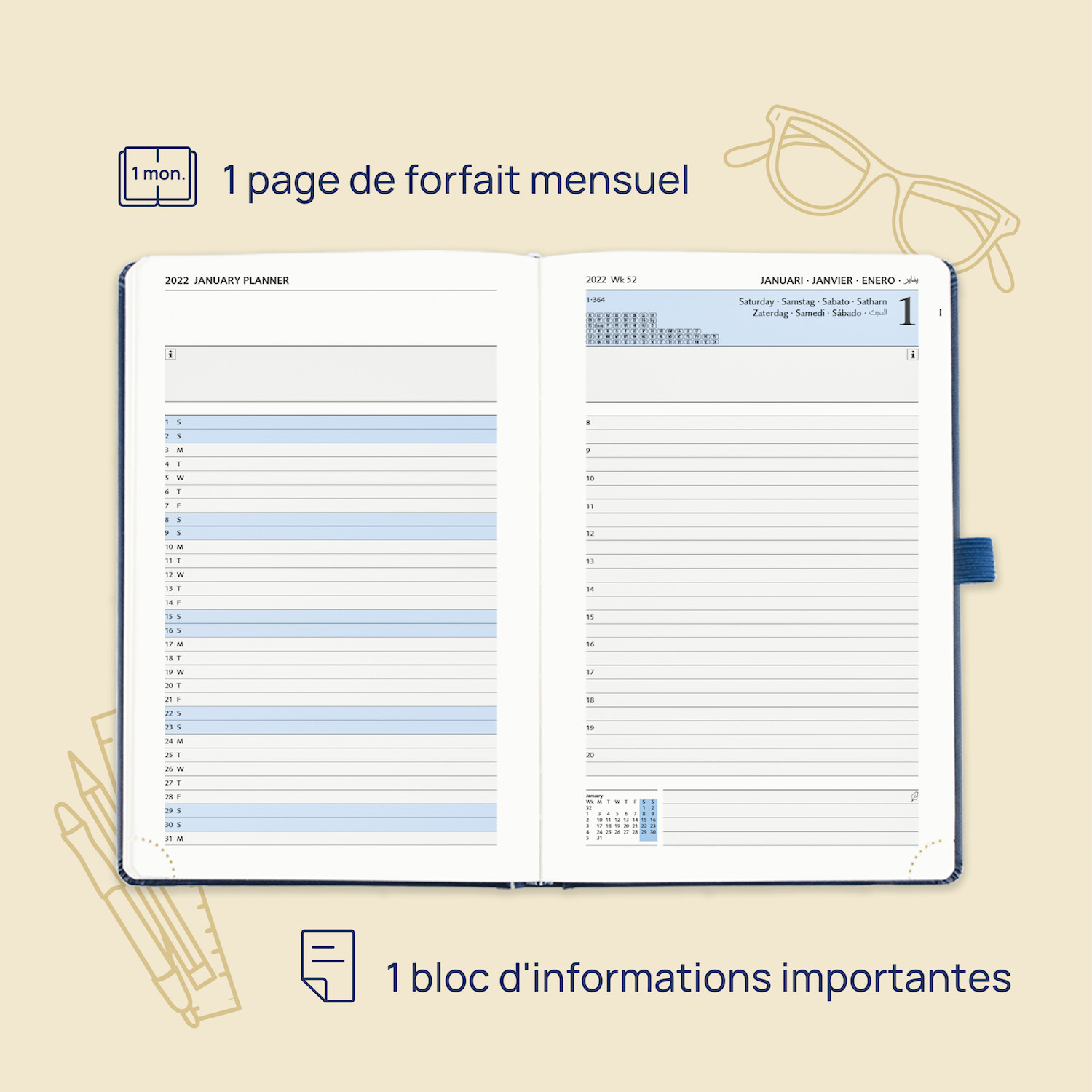 Academic Planner 2023 Royal Blue Weekly Planner Vertical Layout Ivory Paper
