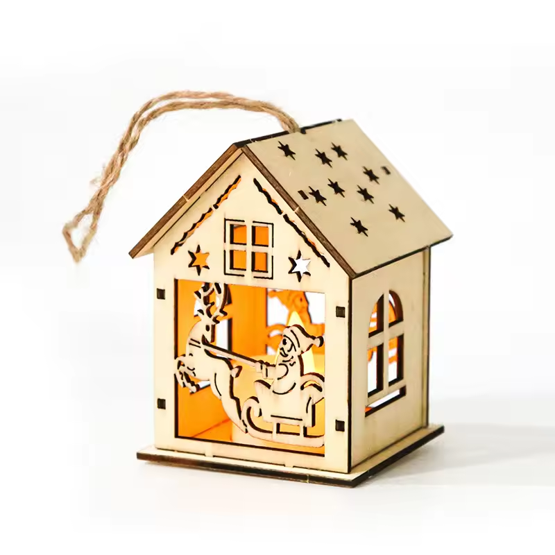 Christmas Cottage LED Holiday Light Figurines Wooden Lighted Indoor Decoration Xmas Decorations Party Decor Gift