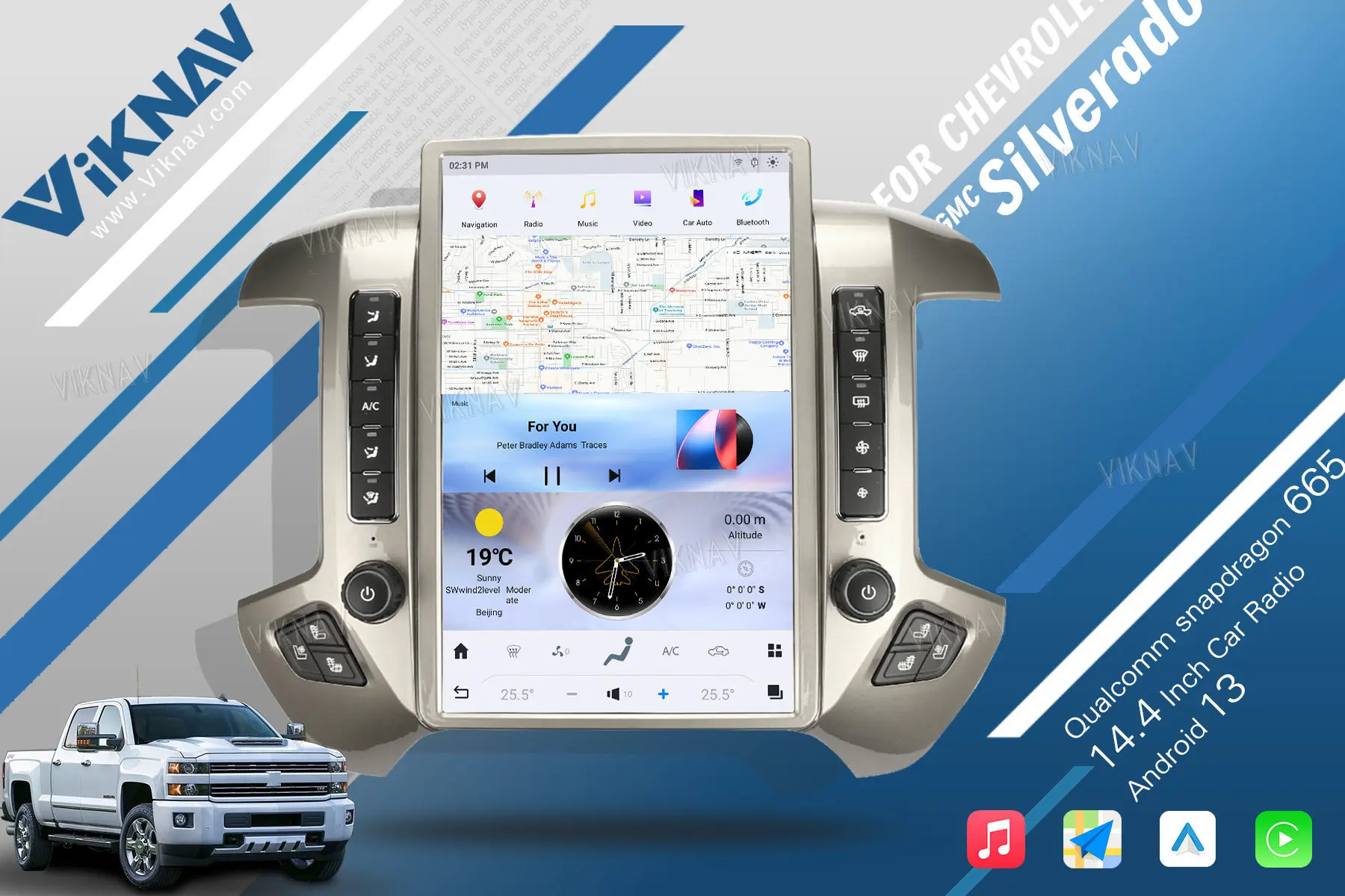 VIKNAV 14.4'' Car Radio For Chevrolet Silverado / GMC SIERRA 2013-2018 （Sliver）