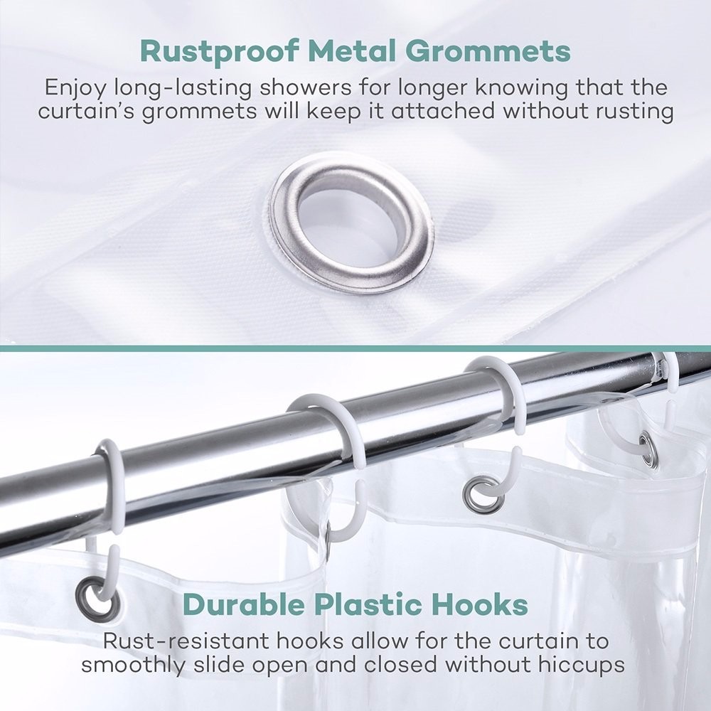 Shower Curtain with Hooks (Natural Herringbone) and PEVA Shower Curtain Liner (Clear) Set