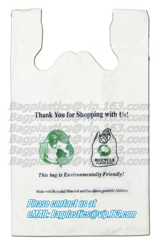 Compostable Plastic Pet Waste Bags with T-Shirt Handle,Green Compostable T-Sack Shopping Bag, PLA+PBAT, BAGEASE, BAGPAC