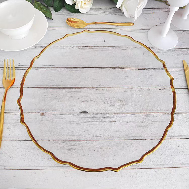 Gold Rimmed Glass Charger Plate Clear Charger Dish For Restaurants 32cm/27cm/21cm