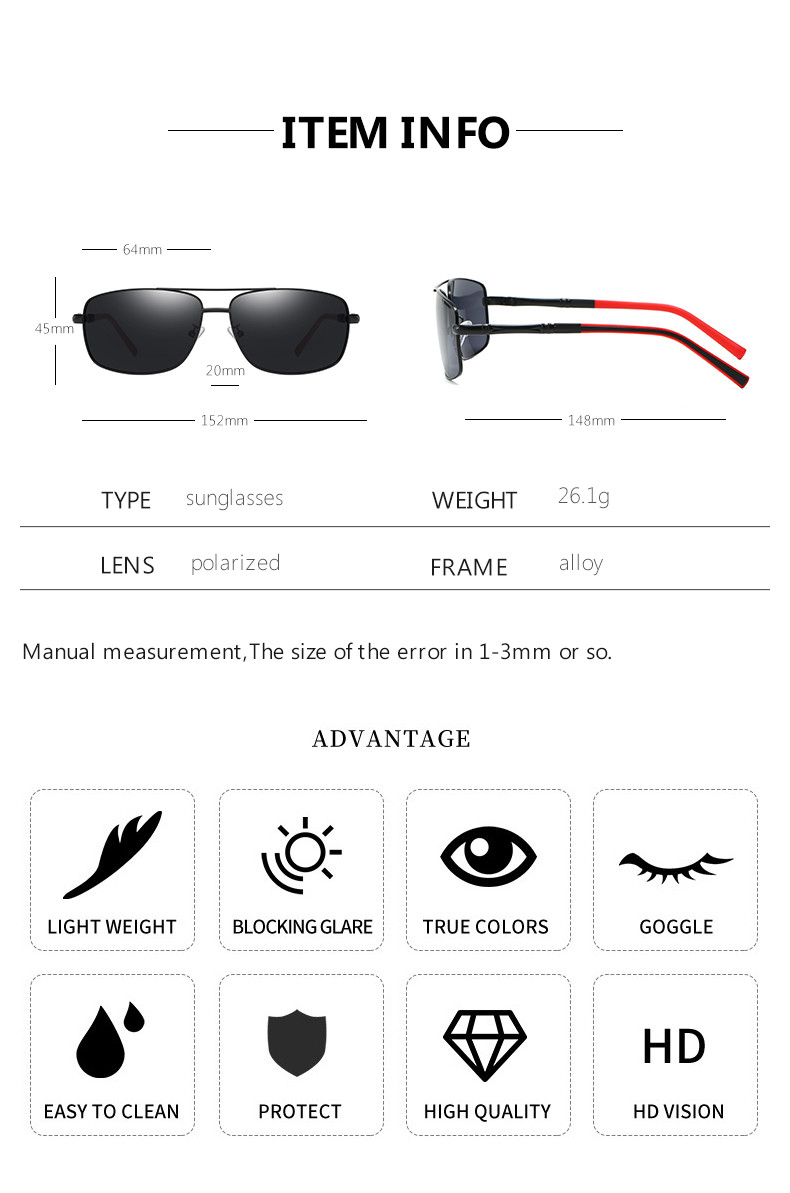 Driving Metal Frame Polarized Sunglasses 152MM UV400 Protection