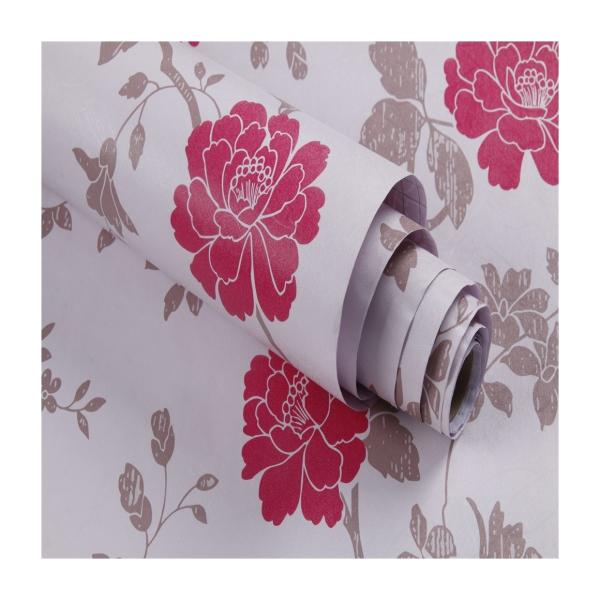 3D Red Flower Wallpaper 45cm Width PVC Vinyl Wall Covering for Home Decor