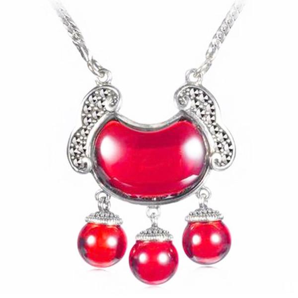 Vintage Sterling Silver Marcasite Red Agate Pendant Necklace Luck Kids Jewelry