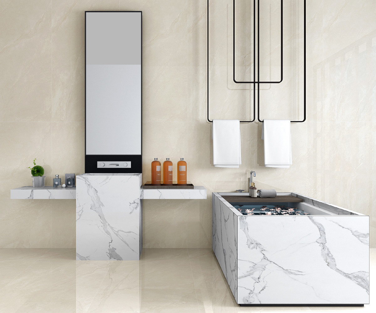 Hotel , Clubhouse Glaze Polished Marble Look Porcelain Tiles