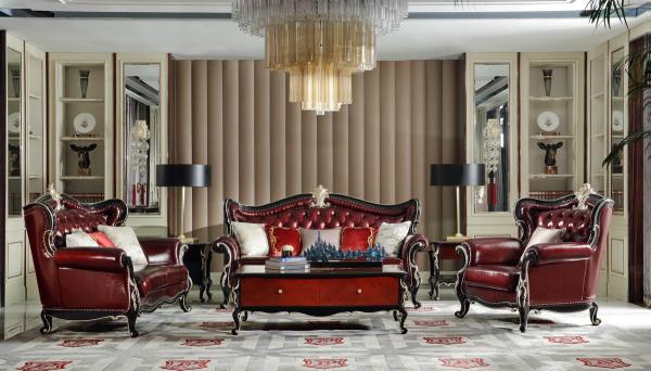 New Classical French Sofa in Glossy Solid Wood frame with Leather upholstered 1