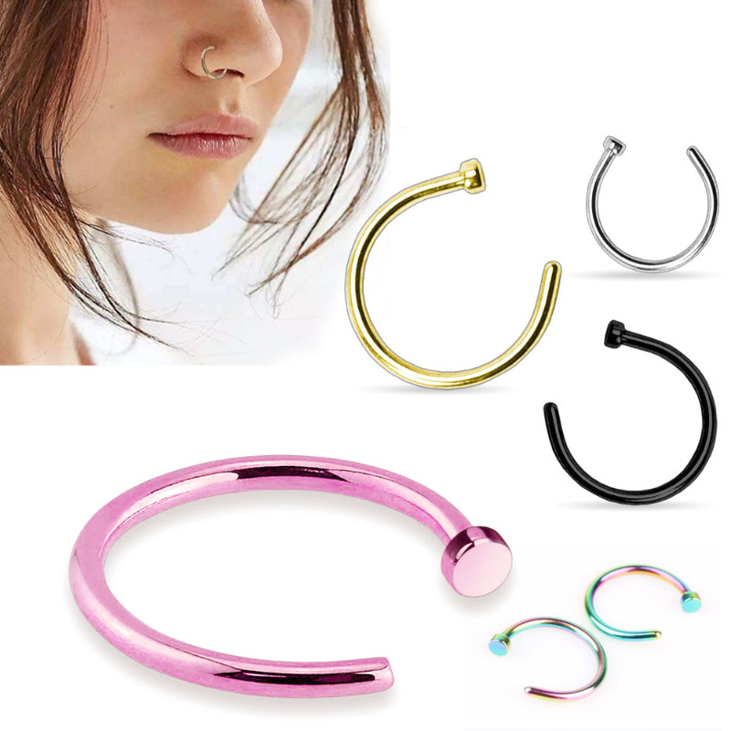 Fake Clip On 6 10 mm Surgical Steel Open Nose Ring Thin Small Hoop Nose Piercing Studs Ring For Women Girls