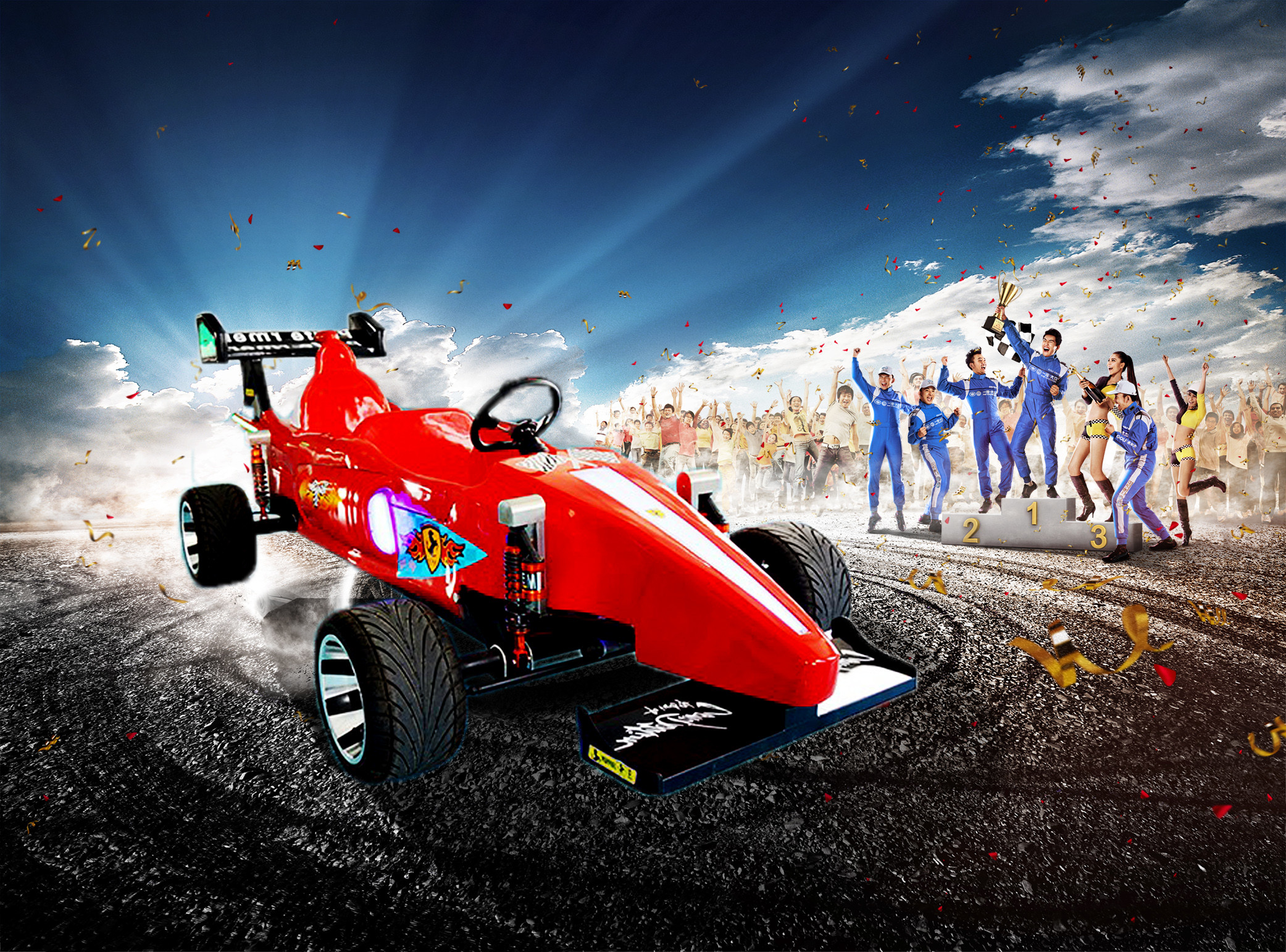 Red Riding Game Machine With Strong Power Campaign Racing Vehicle For Sport Yard