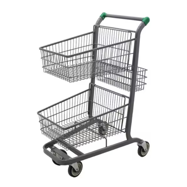 High Quality Double Basket Shopping Cart Two layer Storage Supermarket Trolley