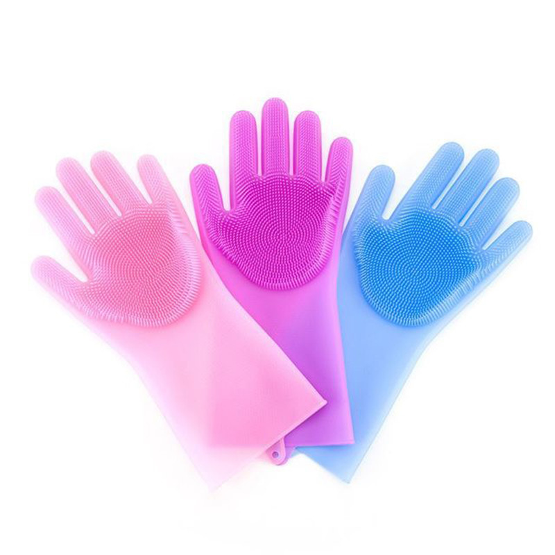 Colorful Non stick Durable Heat and Slip Resistant Long Silicone Scrubbing Brush Gloves