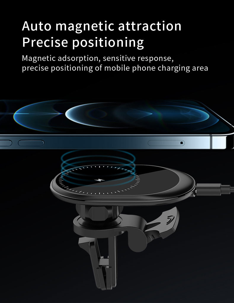 Black Multi Function 15w magnetic wireless car charger Type c Input