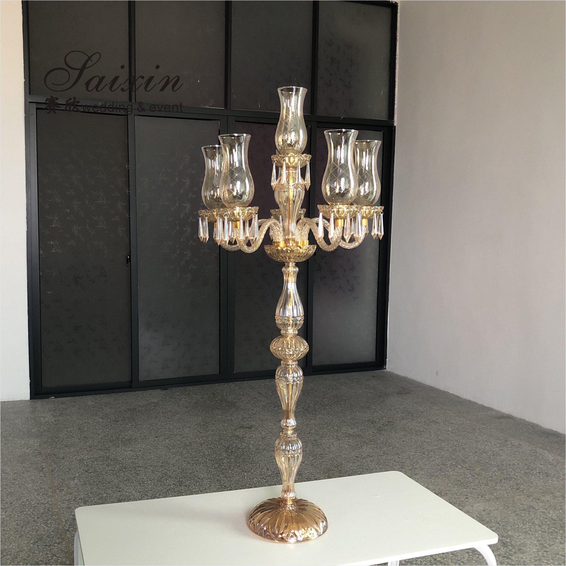 ZT-323H Hot sale luxury event decor centerpieces long base 10 holder crystal candlesticks