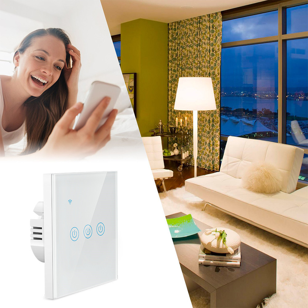 WiFi RF433 3 Gang Touch Switch 10A Three Gang Smart Light Switch