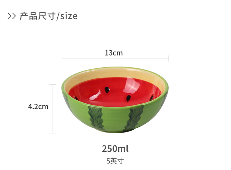 Creative Hand Painted Baking Ceramic Bowl , Watermelon Pattern Porcelain Ice Cream Bowls