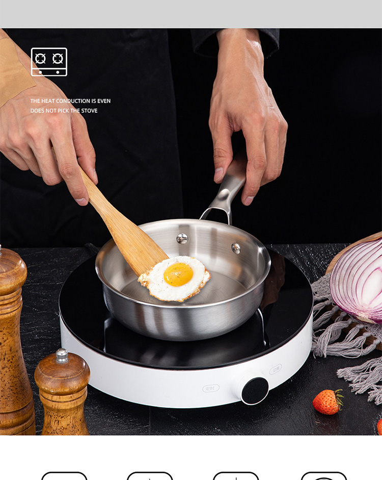 Best Selling 16cm Stainless Steel Polish Induction Fry Pan Cooking Pan Cookware With Removable Handle