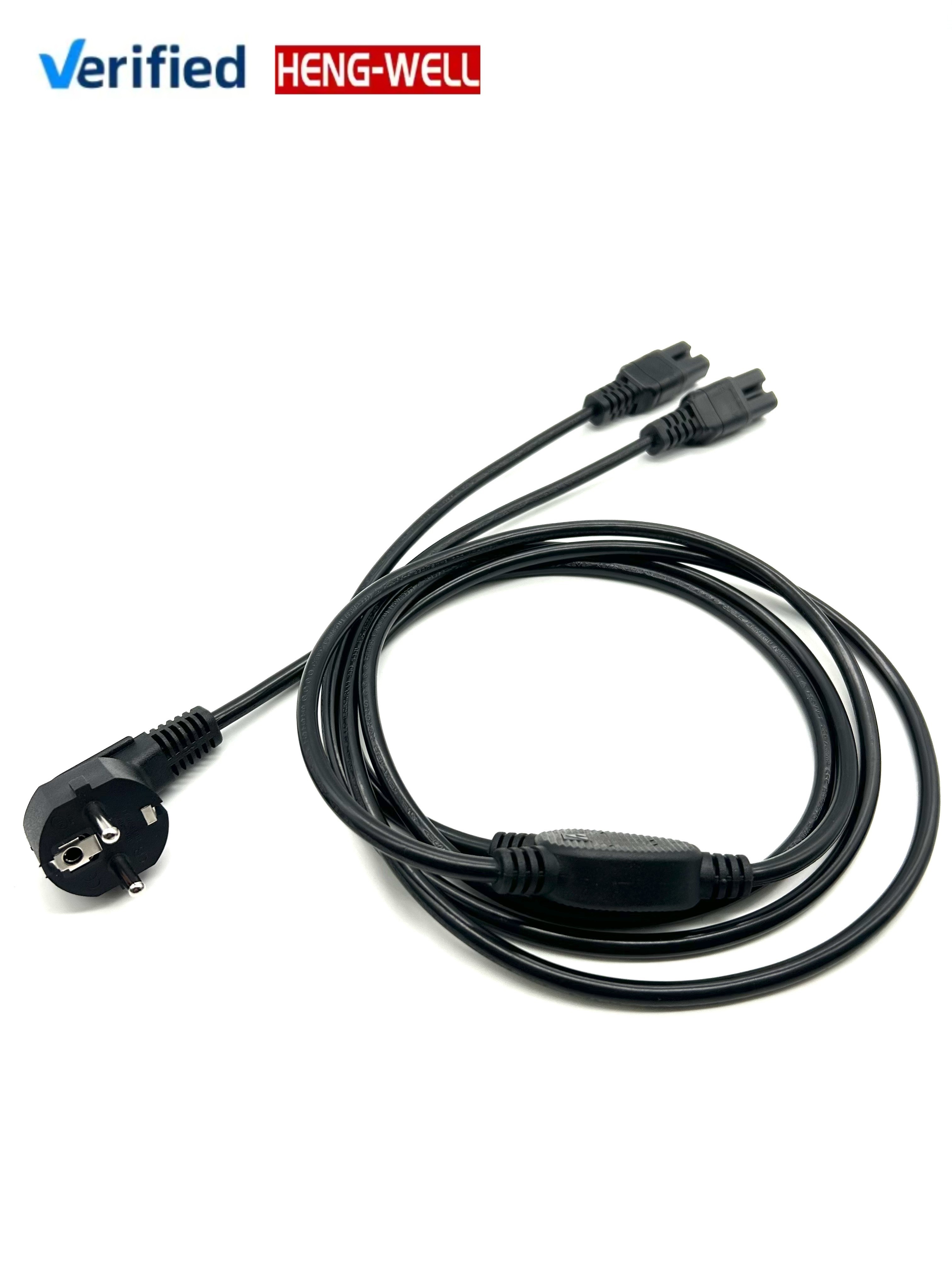 Eu Plug to IEC C15 *2 AC Power Extension Cord Y Splitter 16A 250V Current Rating in Black Red/Yellow