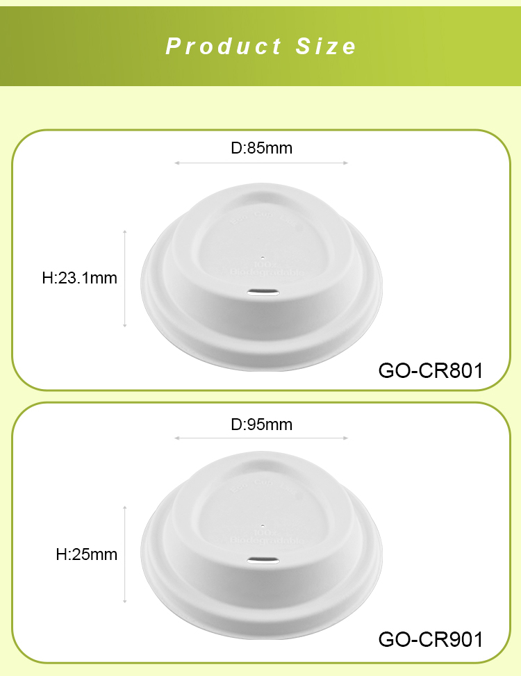 Refrigerator Safe Biodegradable 80mm 90mm Bagasse Coffee Cups And Lids