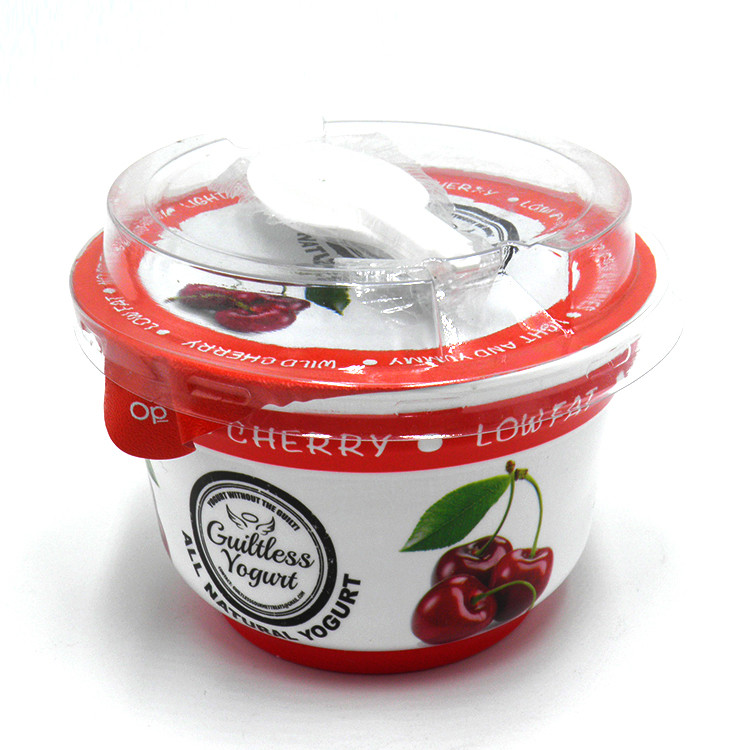 Red 200ml Polystyrene Yoghurt Pots Cups With Aluminium Foil Lid